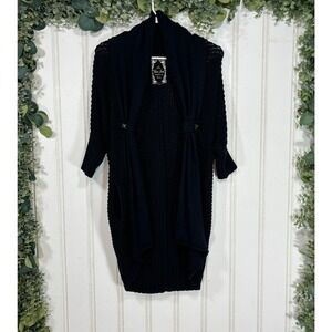 Guess Jeans Longline Cardigan Sweater XS Black‎ Knit Open Front Casual Chunky